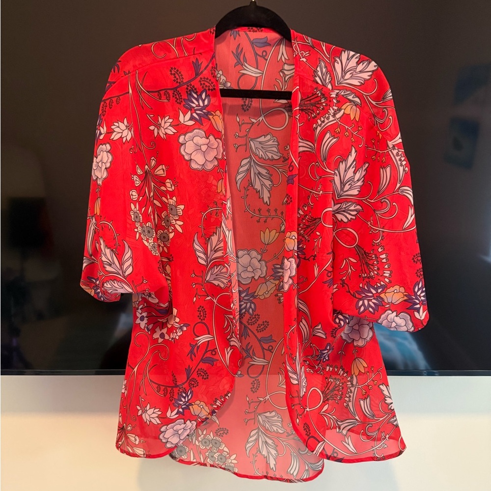 Floral Red Sheer Kimono